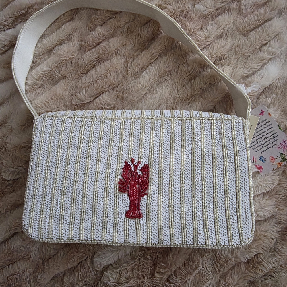 Beaded Lobster Shoulder Bag - Sequin Summer Beach Clutch (NWT) - Picture 2 of 3